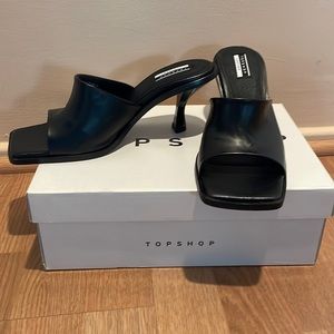 NEW TopShop Black Leather Slides Mules 38 (US 8)